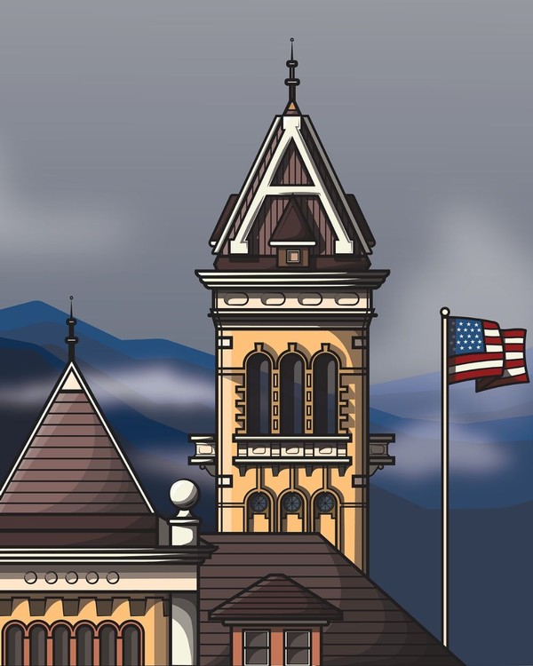 A drawing of Old Main