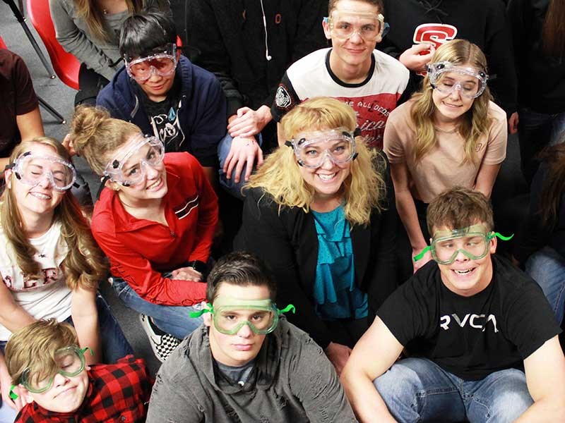 Teacher Debbie Morgan and students