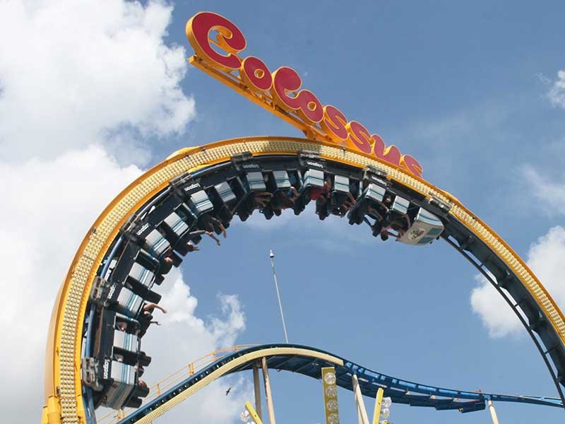Teens on rollercoaster