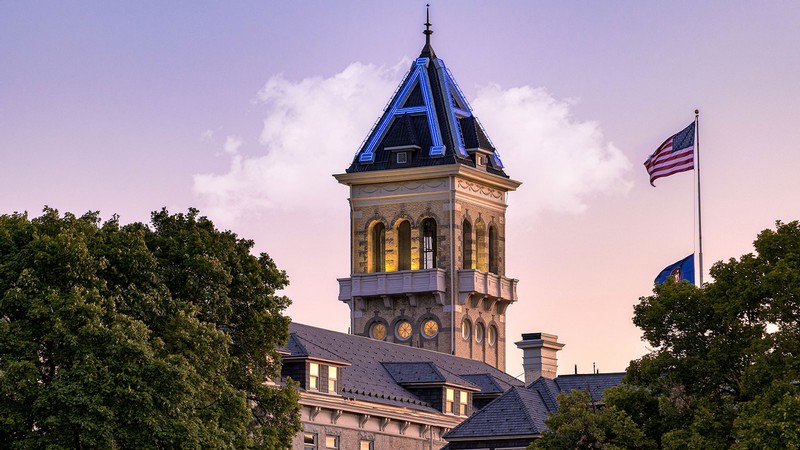 Old Main at sunset.