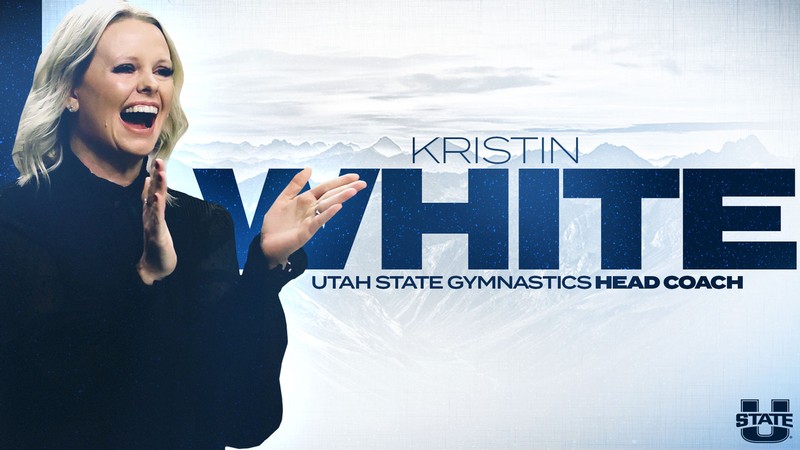 Text reads: Kristin White, Utah State Gymnastics head coach