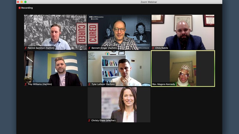 A screenshot shows a video conference with seven panelists.