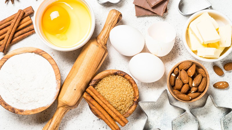 Baking ingredients and utensils.