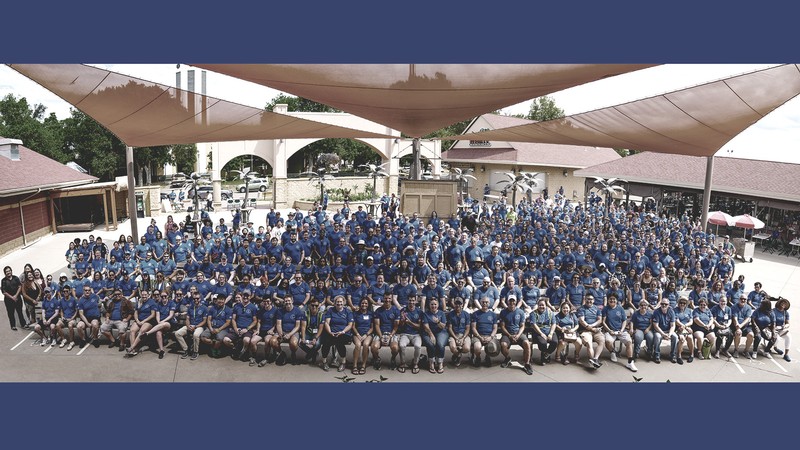 Hundreds of Boston Scientific employees pose for a photograph in Arden Hills, Minnesota.