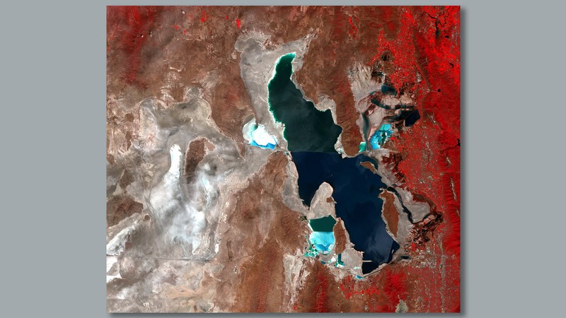A satellite image of the Great Salt Lake.