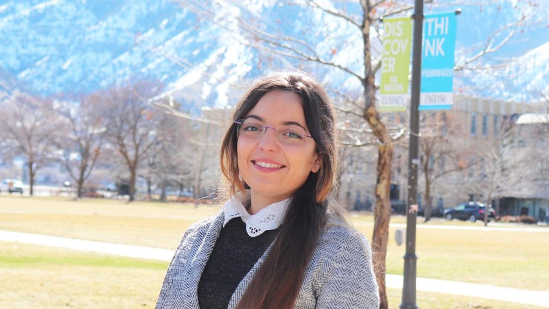 Soukaina Filali Boubrahimi poses for a photo on the USU Logan Quad.