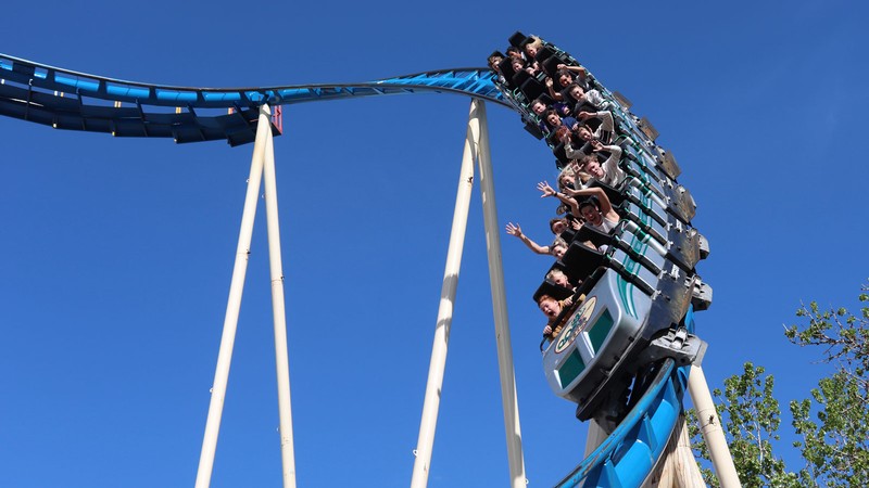 A rollercoaster rounding a curve.