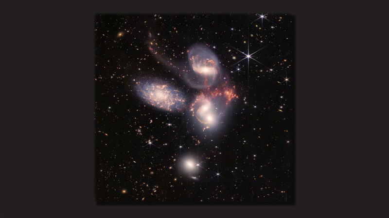 A cluster of galaxies is seen in this image from the James Webb Space Telescope.