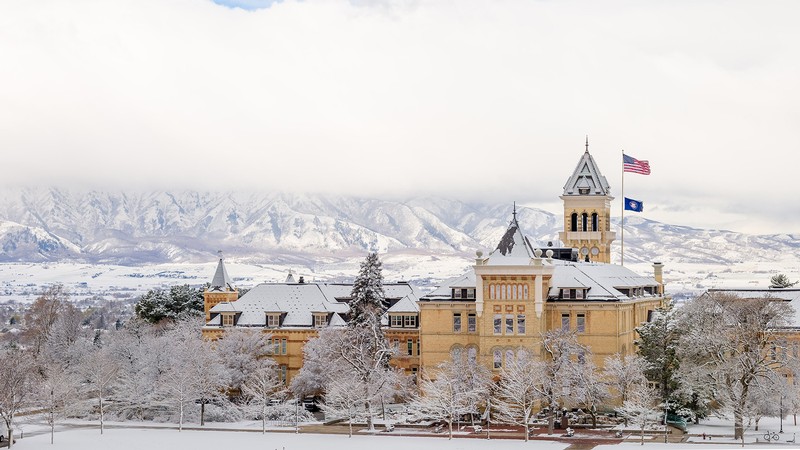 Old Main with winter snow.