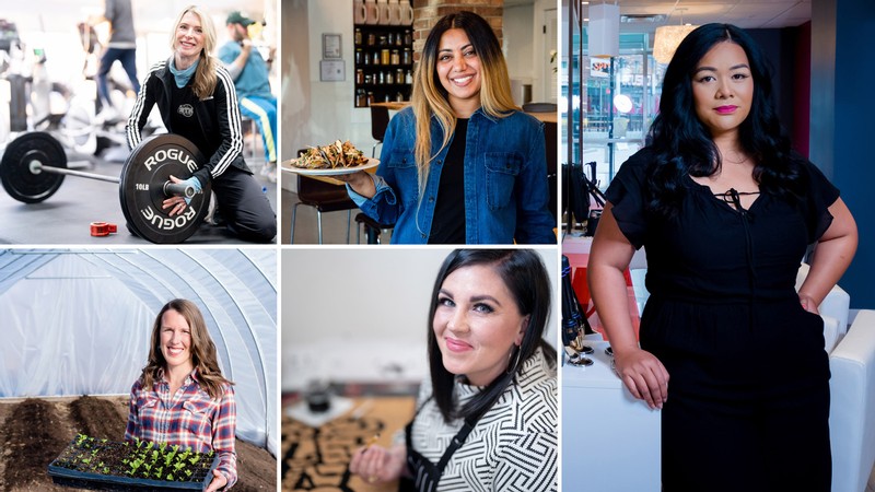 A collage showing five women at their businesses.