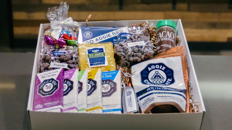 An Aggie Chocolate Factory gift box.