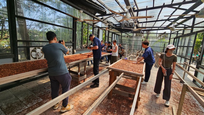 People touring a greenhouse.