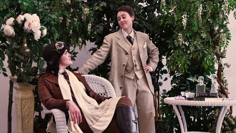 Two actors perform a scene