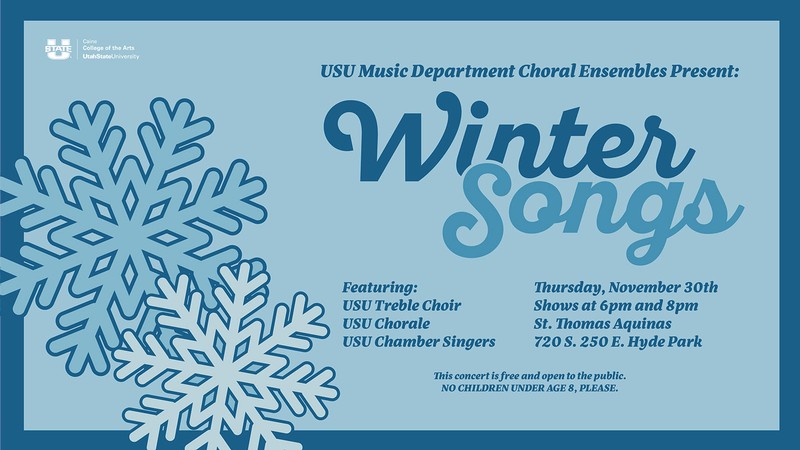 Text Reads: Choral Ensembles Present Wintersongs. November 30th at St. Thomas Aquinas.