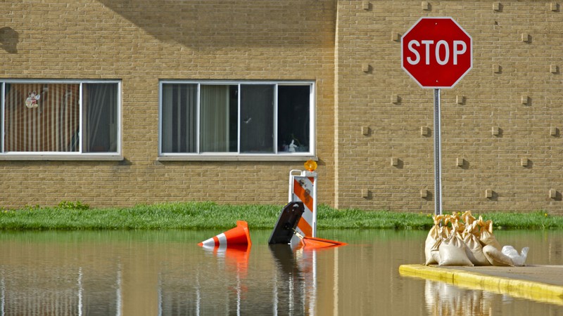 A flooded street.