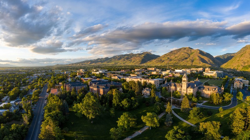 An aerial view of the USU Logan Campus