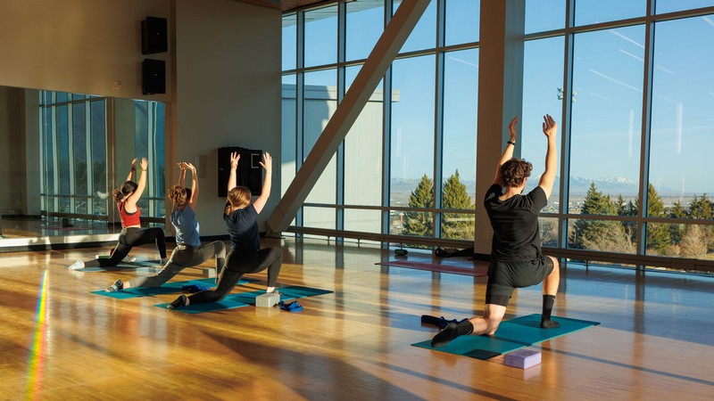 People doing yoga.