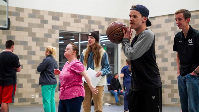People playing basketball.