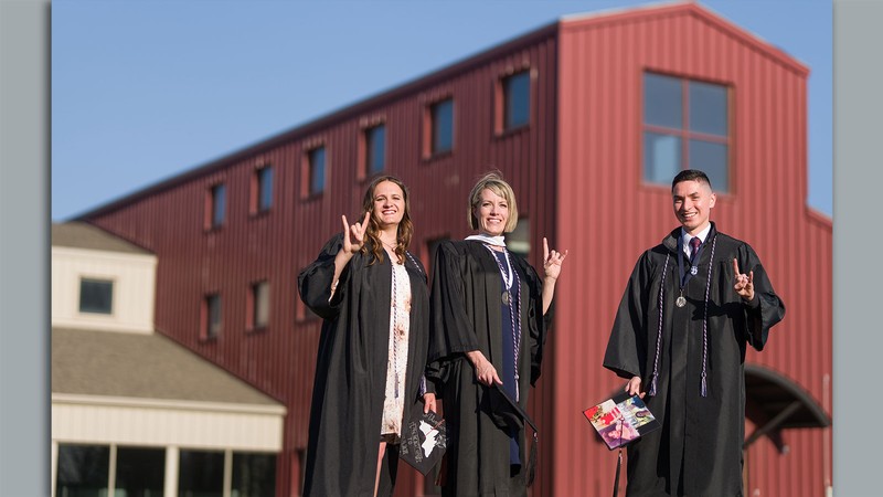 Students in graduation attire.