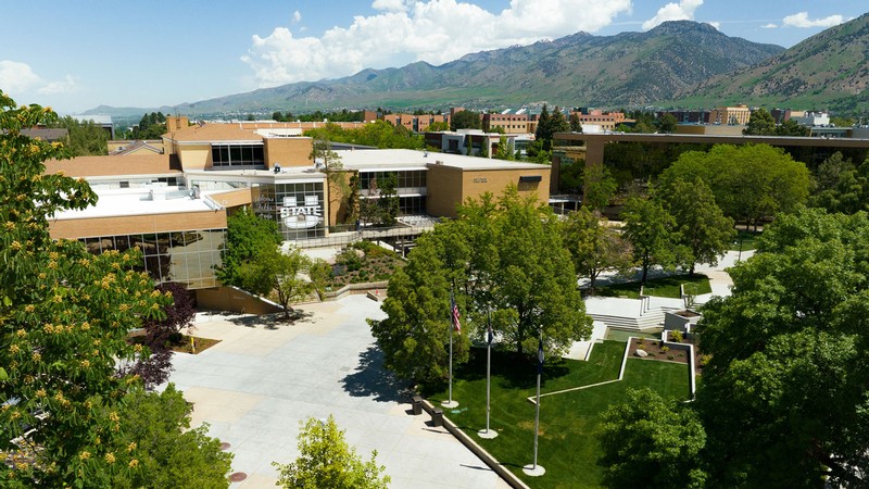 An aerial view of the USU Logan Campus.