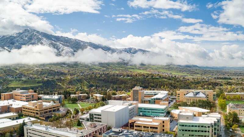 An aerial view of the USU Logan Campus