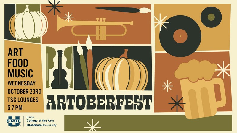 Text Reads: Art, food, music. 5 to 7 p.m., October 23rd, TSC lounges.