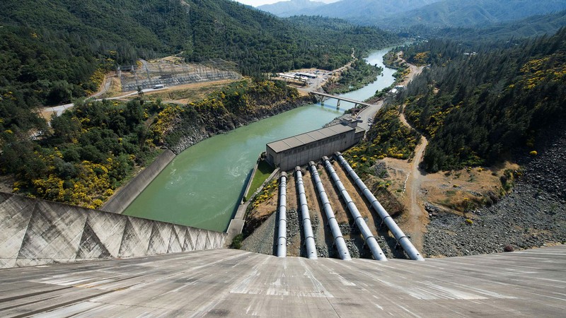 A view of the river below Shasta Dam in California.