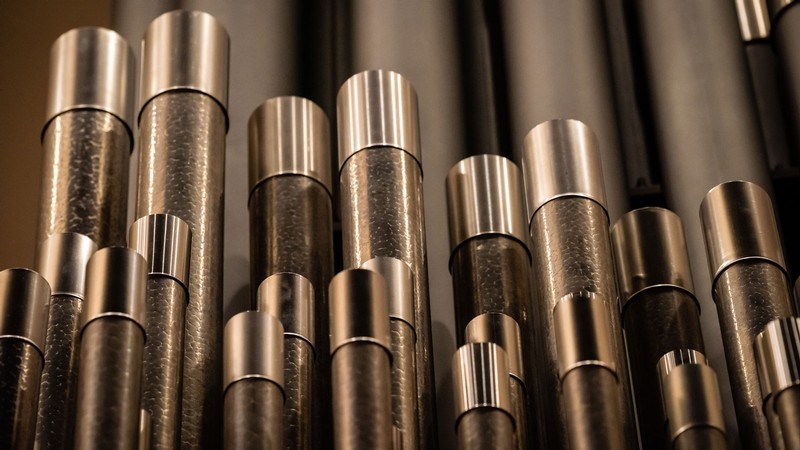 Pipes on a pipe organ.