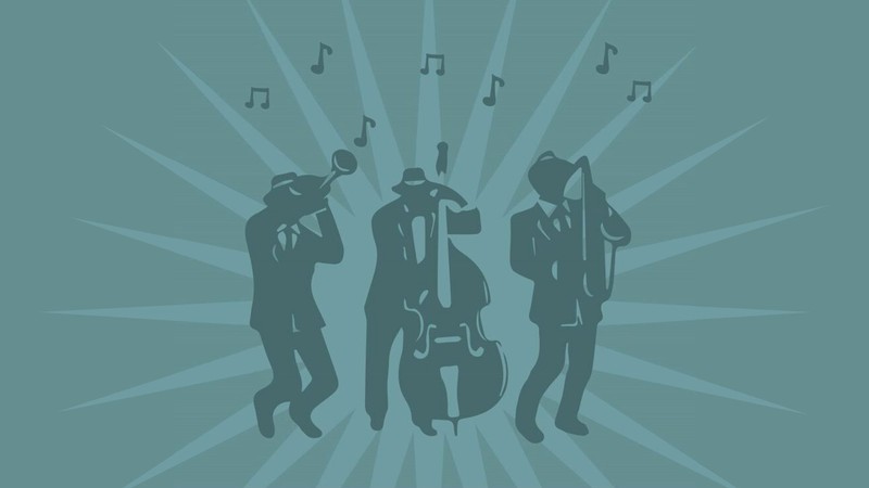 Stylized image of jazz musicians.