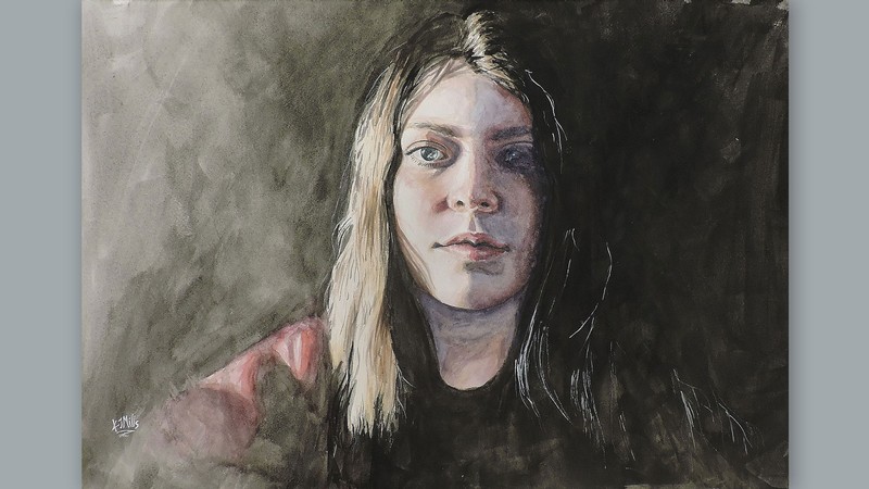 A self-portrait painting by Kaisha Mills.