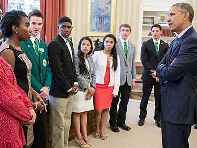 4-H Youth Ambassador Jacob Jensen and group with U.S. President Barack Obama