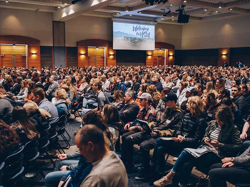 prospective students gathered in the USU ballroom