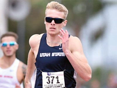 USU track and field athlete Cole Lambourne in action
