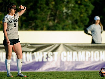 A USU soccer player on the field