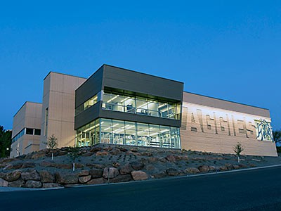 the exterior of USU's Wayne Estes Center