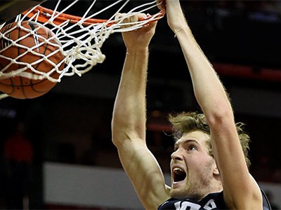 USU men's basketball player David Collette in action