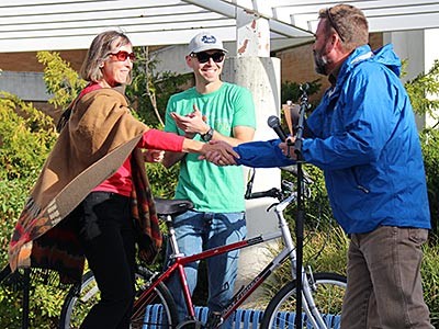 Joyce Kinkead, bicycle winner in the National Bike Challenge drawing