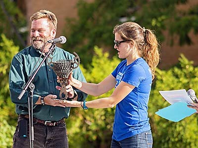 the USU Bike Challenge award ceremony with Scott Boyer