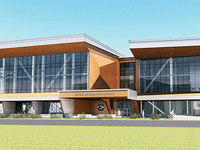 an architectural rendering of USU's Aggie Recreation Center that is under construction