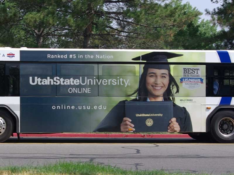 USU-Online wraps on a bus