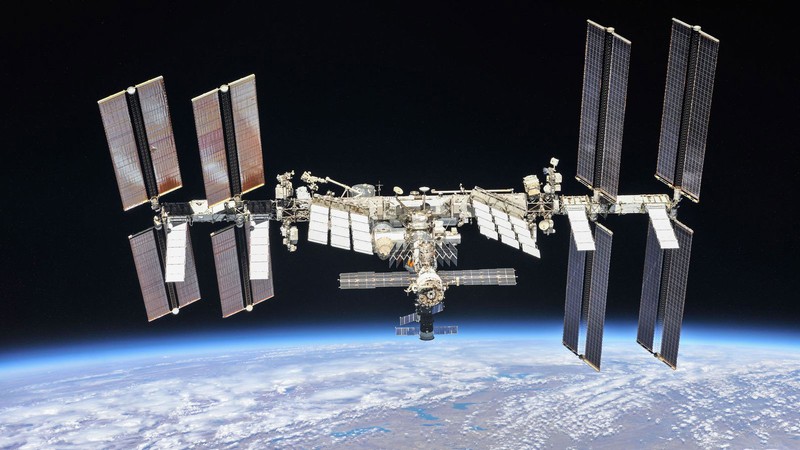 The International Space Station orbits above Earth.