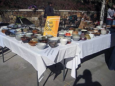 ceramic bowls at a USU Ceramics Guild Chili Bowl Sale