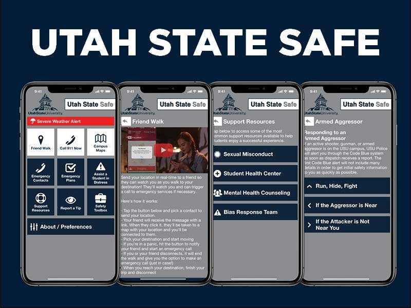 An image showing screenshots of the Utah State Safe mobile app.