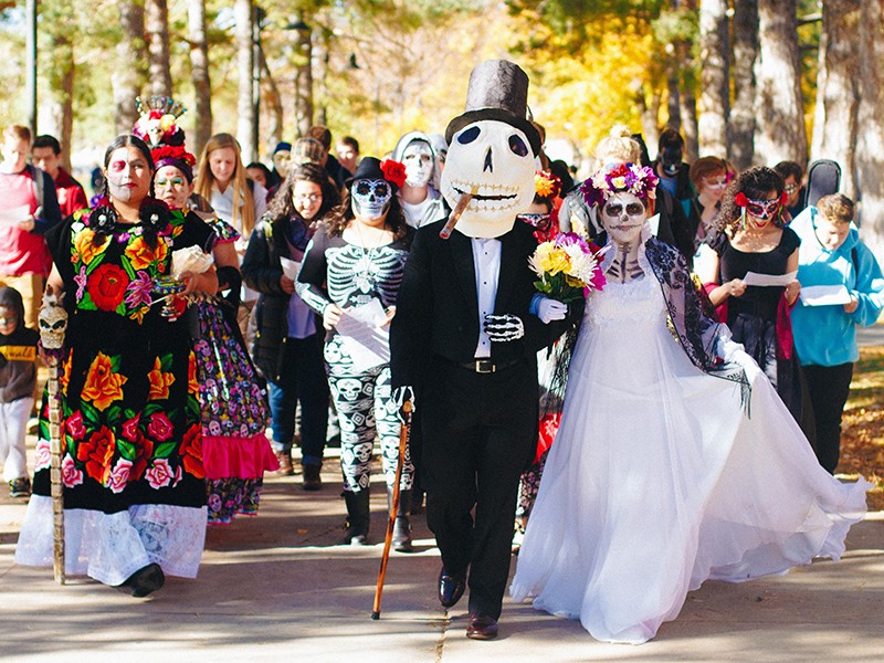 A tuxedoed Crescencio Lopez leads the 2016 Day of the Dead procession
