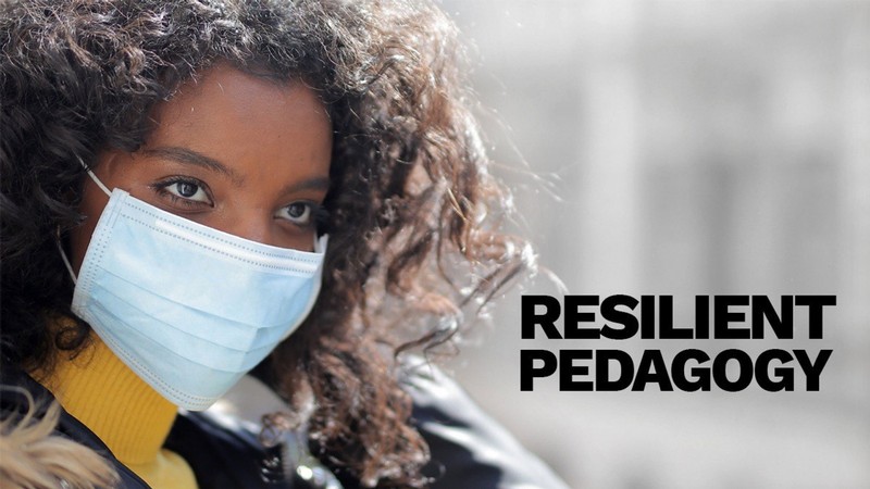 USU student with the words, Resilient Pedagogy.