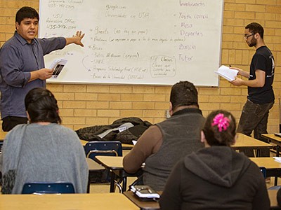 parents at the USU SHPE event learned about college admission and financial aid