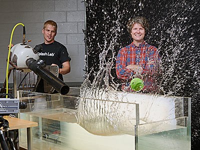 USU engineering professor Tadd Truscott with graduate student Nathan Speirs in Splash Lab