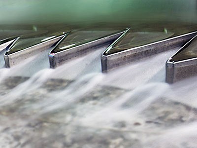a labyrinth weir design being tested