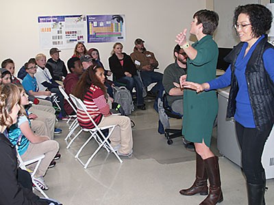 USU faculty demonstrate scanning electron microscope