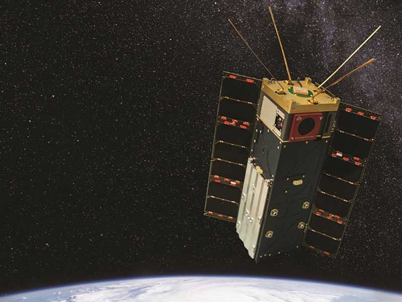 Pictured is a composite illustration of the HyperAngular Rainbow Polarimeter satellite.